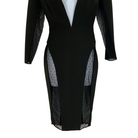 House Of CB Niida Black Sheer Panel Bodycon Dress XS Deep V-Neck Midi Party - Picture 9 of 12
